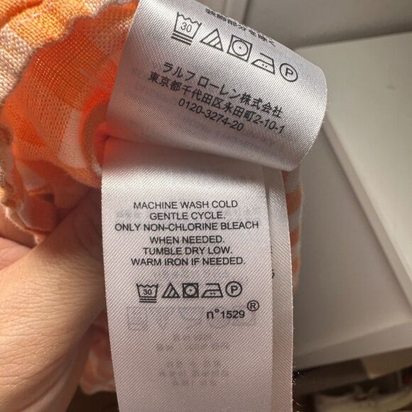 Lauren Ralph Lauren Dress Size 12 Vilma Gingham Linen Shirt Midi Orange White - Picture 7 of 8